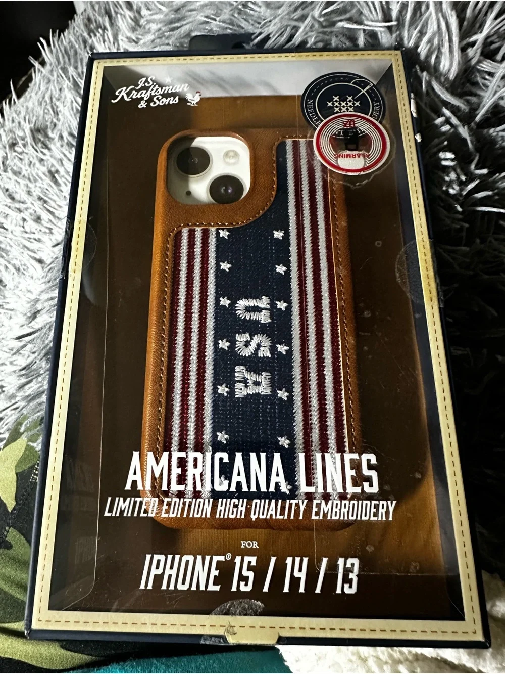 USA Stripe Leather Phone Case - Brown